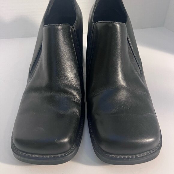 Black Leather Square Toe Slip-On Heeled Shoes Size 8 Womens - Picture 4 of 4